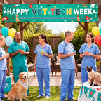 HOWAF Happy Vet Tech Week Banner, Veterinary Technician Appreciation Yard Banner, Dog Cat Paw Print Pet Clinic Outdoor Fence Hanging Sign, Vet Staff Thank You Party Decorations Supplies