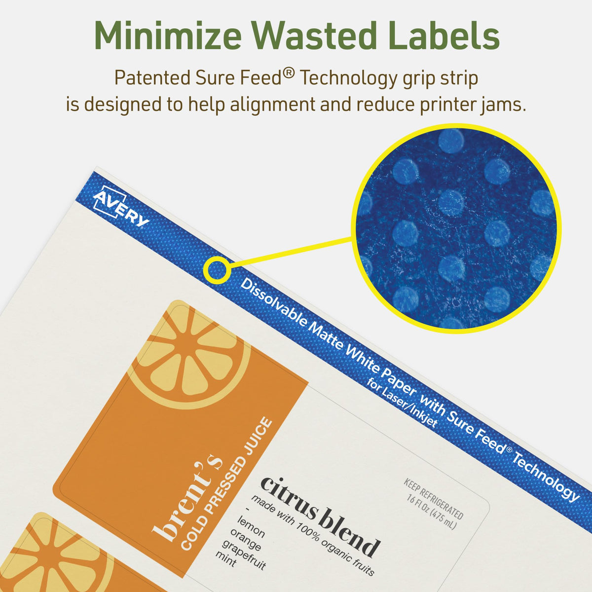 Avery Dissolvable Rectangle Labels, Sure Feed Technology, 3" x 5", Matte White, Print-to-The-Edge, Laser/Inkjet Printable, 75 Labels Total