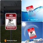 2 PC No Trespassing Signs Private Property, 18"x12" Video Surveillance Sign Red