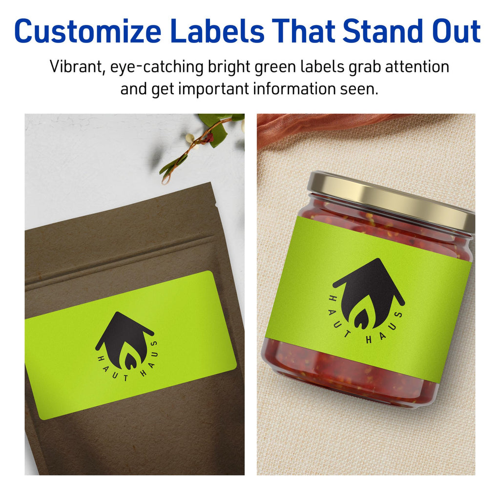 Avery Printable Rectangle Labels, Sure Feed Technology, 3" x 5", Bright Green Labels, Print-to-The-Edge, Laser/Inkjet Printable, 120 Total, Great for Shipping and Packaging 120 labels