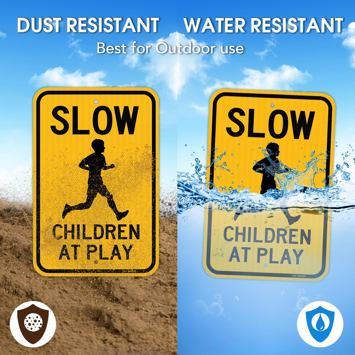T&R (2 Pack) Slow Down Children At Play Sign, 18" x 12" Engineer Grade Reflective Sheeting, Rust Free Aluminum, Weather Resistant, Waterproof, Fade Resistant, 2 Pre-drilled Holes 18" x 12" - 2 Pack - Slow Down Children At Play