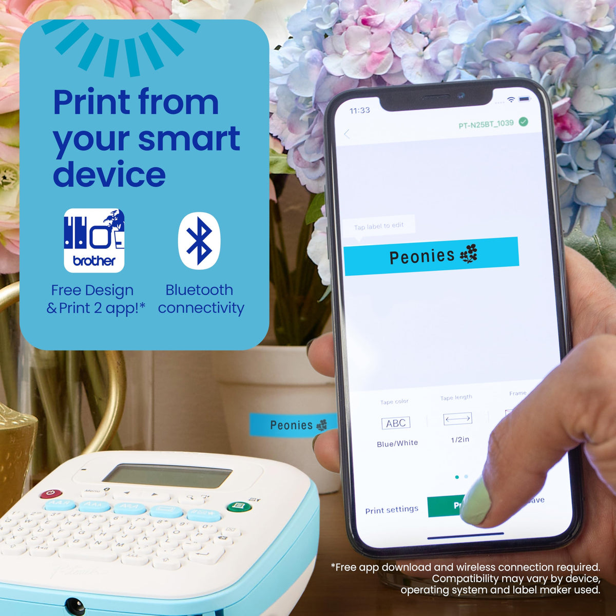 Brother P-Touch N25BTV Personal Connected Label Maker, Bundle PTN25BTV3 Bluetooth + 3 Tapes