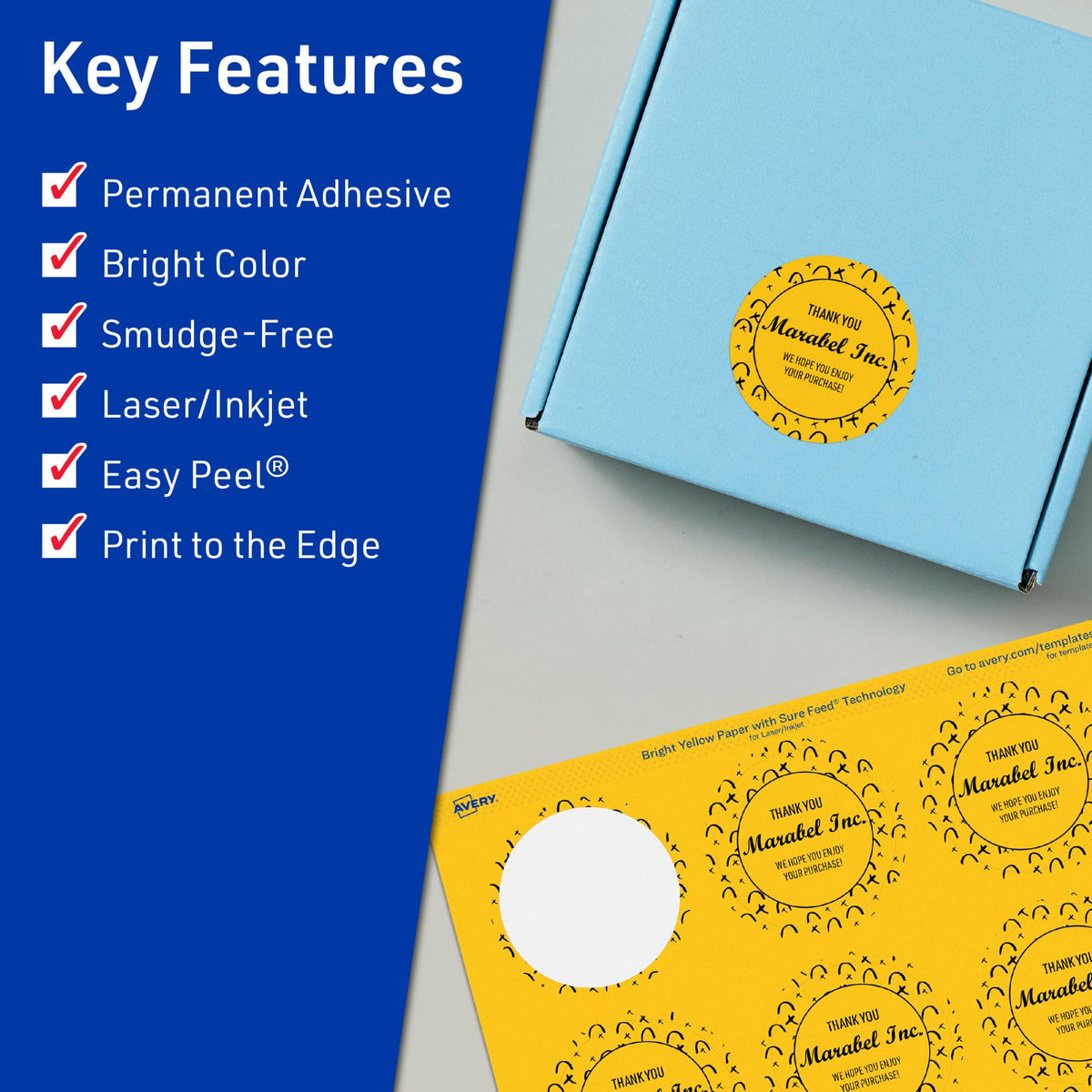 Avery Printable Round Labels, Sure Feed Technology, 1-2/3" Diameter, Bright Yellow Labels, Print-to-The-Edge, Laser/Inkjet Printable, 800 Total, Great for Stickers and Candles 800 Labels