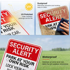 2 PCS Security Alert Park At Your Own Risk Sign 12" × 18" Aluminum