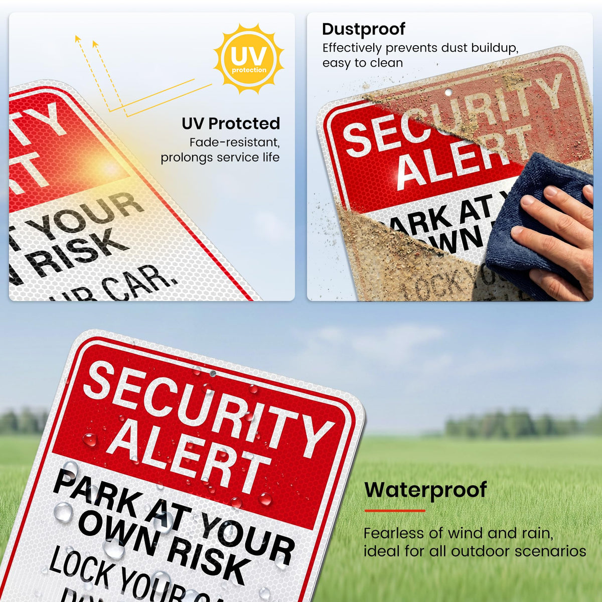 2 PCS Security Alert Park At Your Own Risk Sign 12" × 18" Aluminum