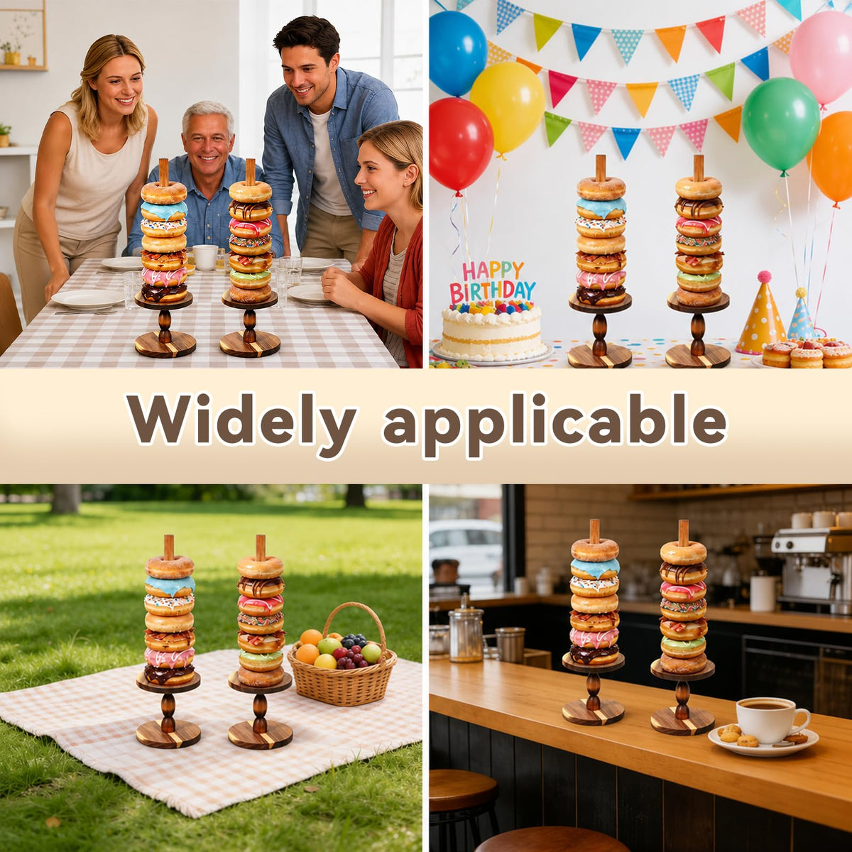 4 Pcs Wooden Donut Stand for Dessert Table Farmhouse Donut Stand