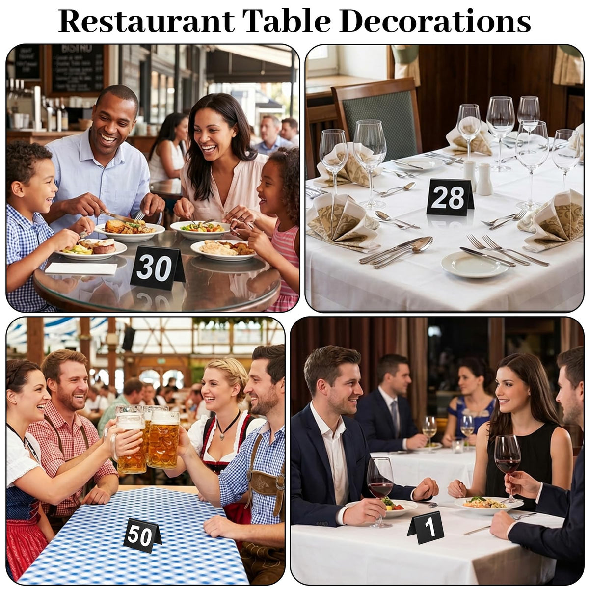 Double Sided Table Number 1-50 for Restaurant, Wedding Party Food Service Black