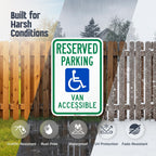 SmartSign 18 x 12 inch “Reserved Parking - Van Accessible” Handicapped Parking Metal Sign, 63 mil Aluminum, 3M Laminated Engineer Grade Reflective Material, Green, Blue and White, Made in USA EG Reflective Aluminum