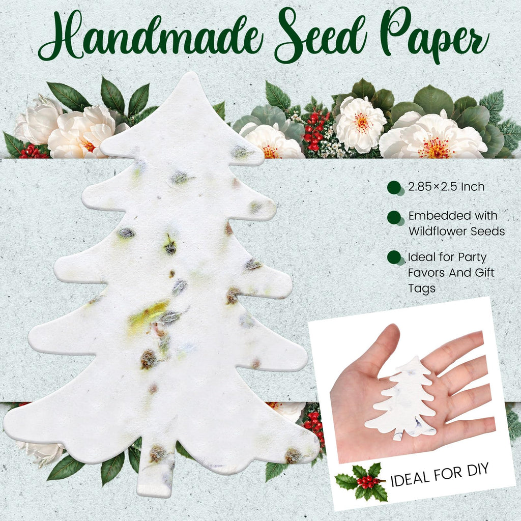 Dunzoom 100 Pcs Handmade Wildflower Seed Paper Tag, Christmas Tree Shape