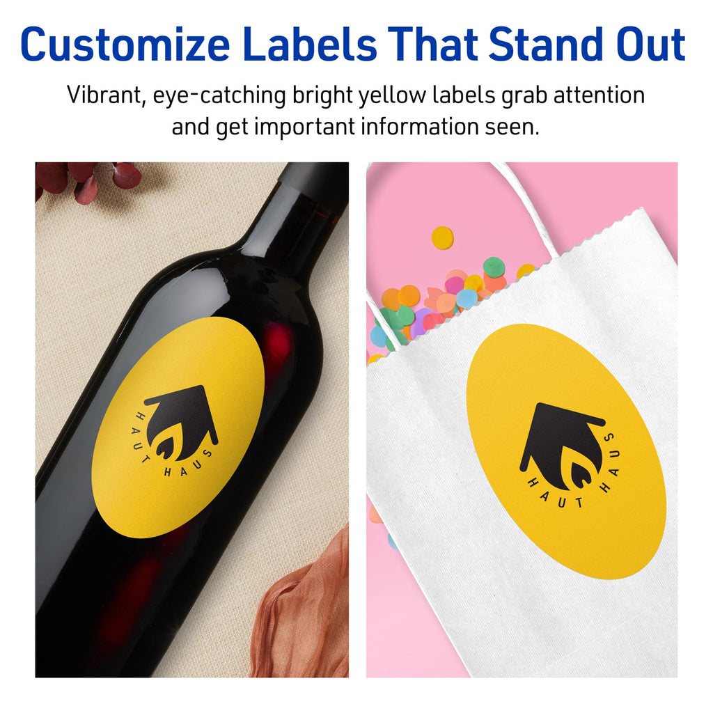 Avery Printable Oval Labels, Sure Feed Technology, 4" x 6", Bright Yellow Labels, Print-to-The-Edge, Laser/Inkjet Printable, 40 Total, Great for Packaging and Candles 40 labels