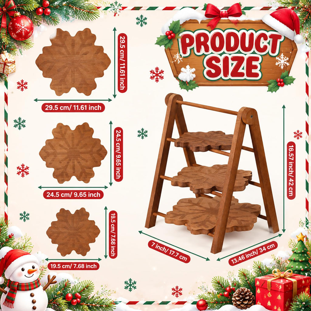Marsui 3 Tier Christmas Snowflake Serving Tray with 16 in Collapsible Stand