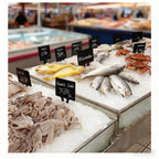 5Pcs Supermarket Aquatic Frozen Seafood Market Price Card Acrylic Black Ice Table Insert Label Clip Erasable Plug-in Label Display Rewritable Promotional Price Tag Waterproof Square Advertising Sign