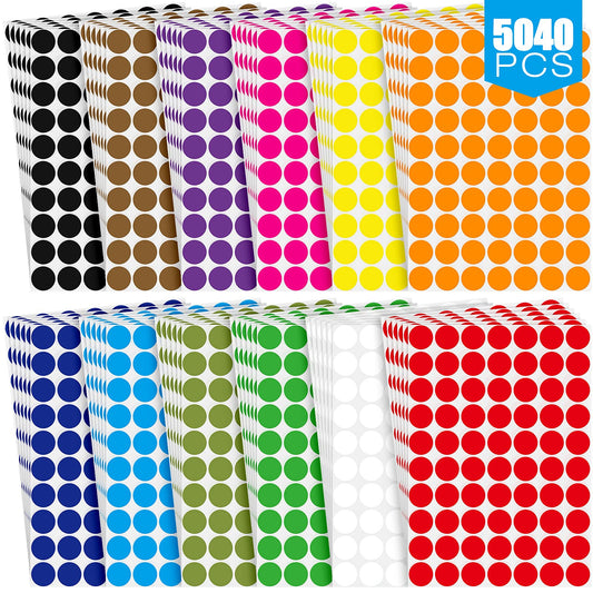 Marspark 5040 Pieces 3/4 Inch Color Dot Stickers Coding Labels 12 Assorted Adhesive Color Round Circle Coding Label Solid Sticker for Organizing, Price Tag