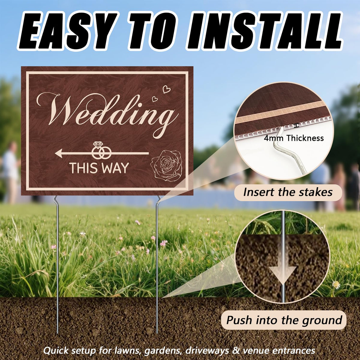 Wedding Direction Signs, 9-Piece Double-Sided Wedding This Way & Parking Sign Set with Stakes & Rods, Corrugated Plastic Yard Signs, Reversible Arrows for Outdoor Ceremony & Reception Wedding This Way Signs