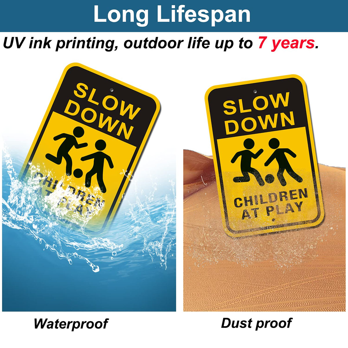 Slow Down Children at Play Signs 2-Pack, Reflective Metal Children Playing Safety Signs, 18” x 12” Rust Free Aluminum, UV Protected Neighborhood Street Caution Safety Yard Signs children at play 02