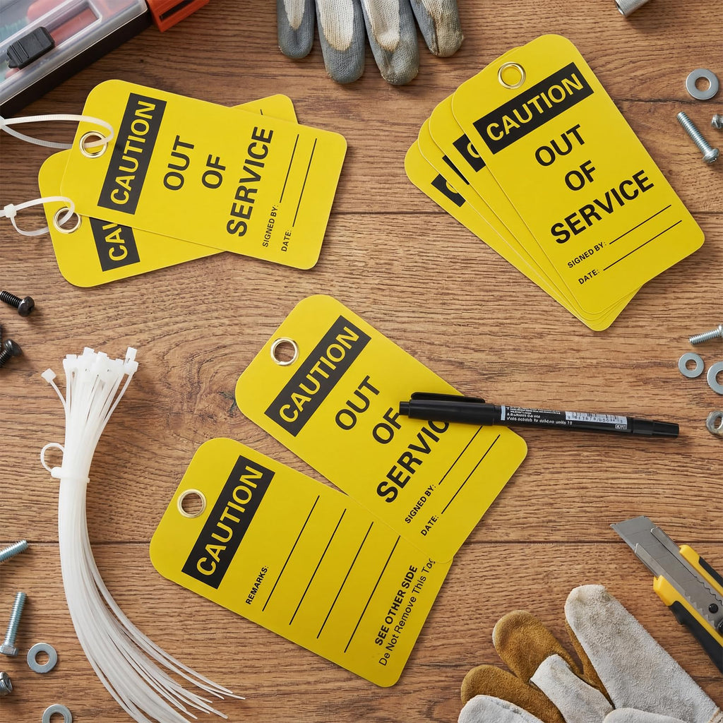 30 Pcs Caution Out of Service Tags with Cable Ties 30