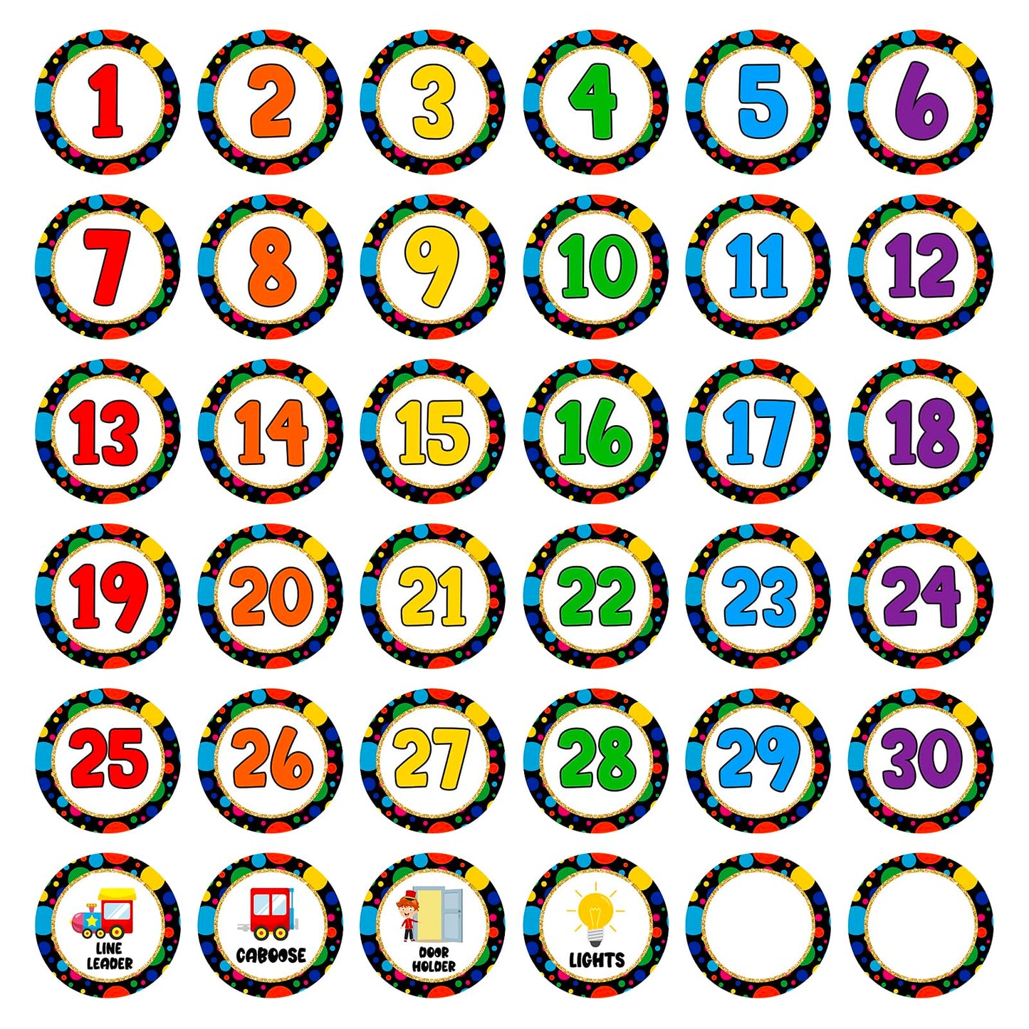 SICOHOME Confetti 4" Number Spot Markers and Labels, Classroom Line-up Helpers Stickers for Kindergarten School Decoration G-confetti