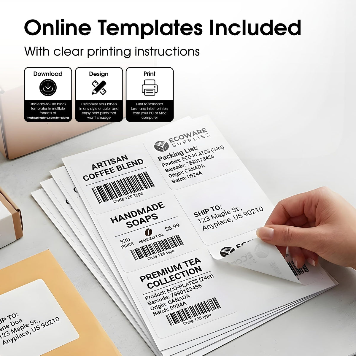 4" X 3.33" Matte White Printable Shipping Labels 3-1/3" X 4" 250 Sheets