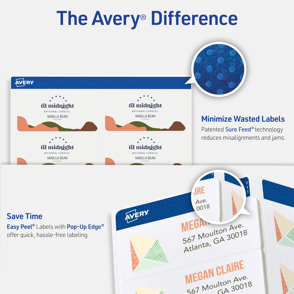 Avery Printable Shipping Labels with Sure Feed, 2" x 4" Customizable Stickers, Matte Clear, 250 Blank Mailing Labels, Great for Mailing, Shipping, and More (8663) 1