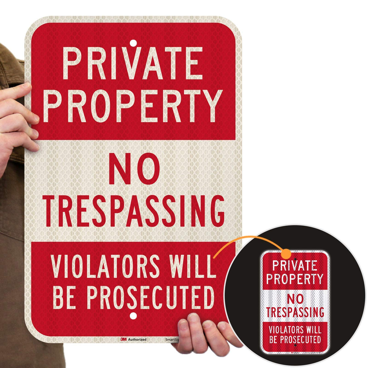 SmartSign Private Property No Trespassing Sign, Violators Prosecuted Sign, 12 x 18 Inches 3M High Intensity Grade Reflective Aluminum, USA Made 12" x 18"