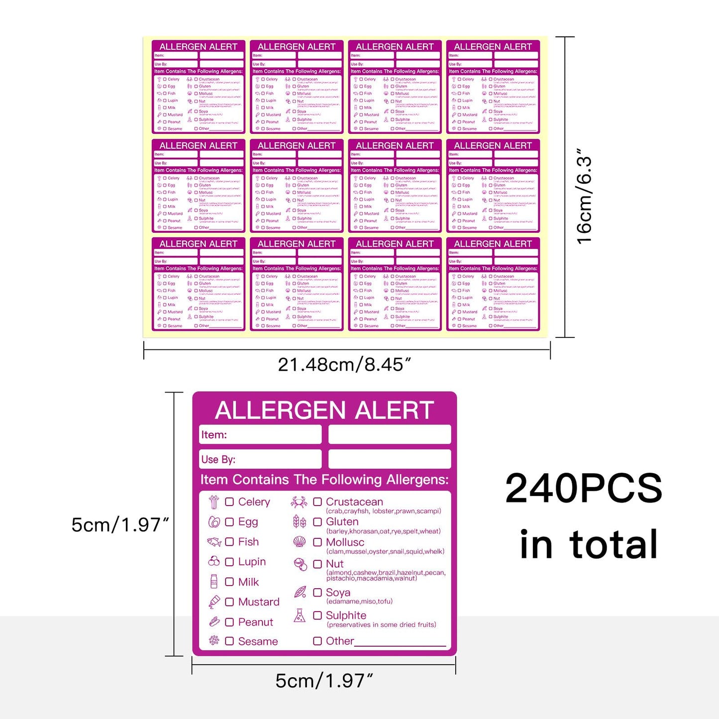Food Allergen Warning Labels Stickers, 240PCS Food Labels to Denote Allergy Warnings,Food Allergy Labels for Commercial Kitchens and Catering Outlets（5 x 5cm）