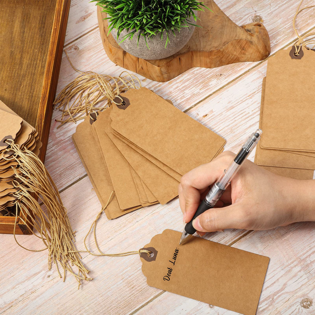 Outus 60 Pcs Blank Large Paper Gift Tags, Brown, 4 3/4" X 2 3/8" 4 3/4" X 2 3/8"