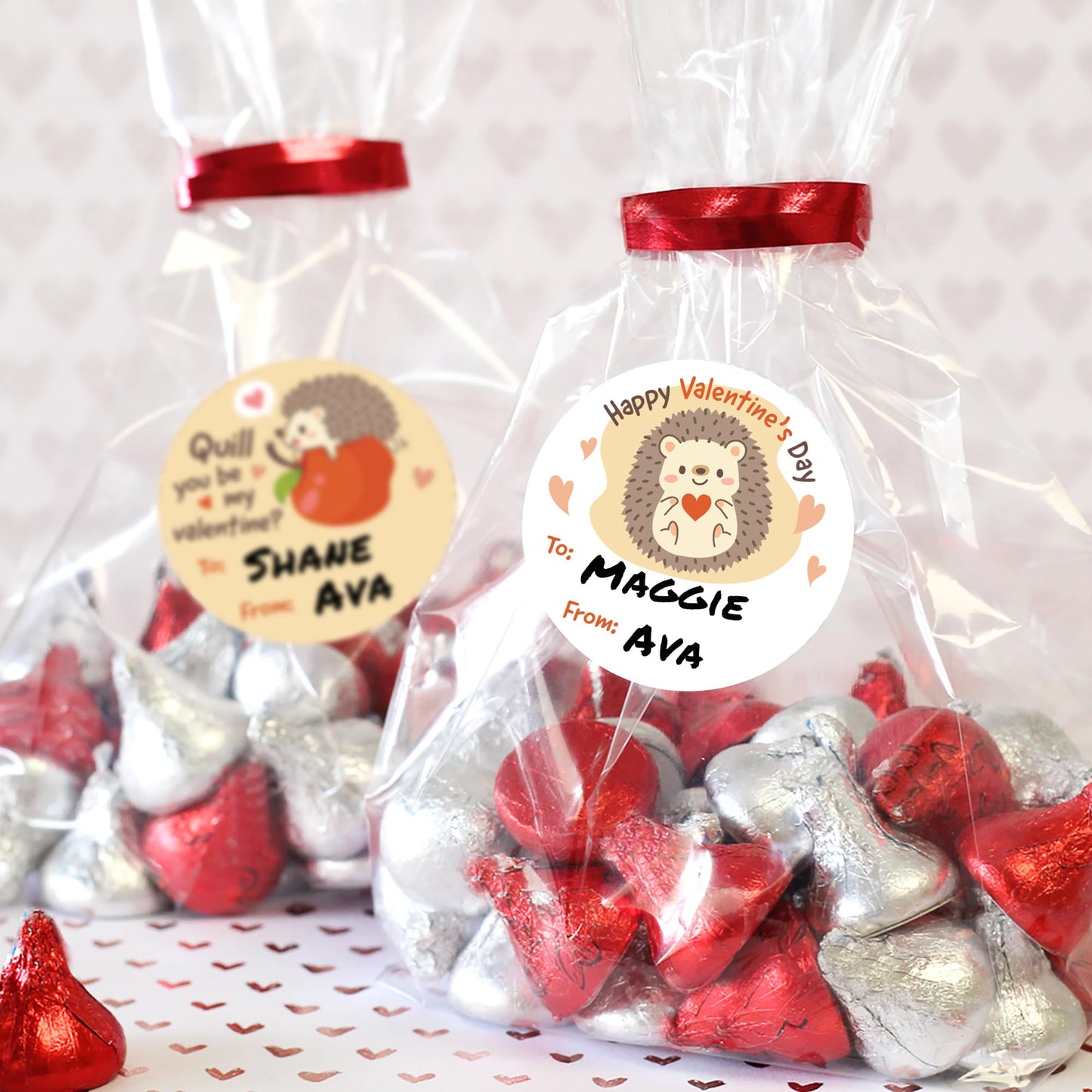 DISTINCTIVS Hedgehog Valentine's Day Stickers, 40 Count, Round Labels, To/From Format, Made in USA