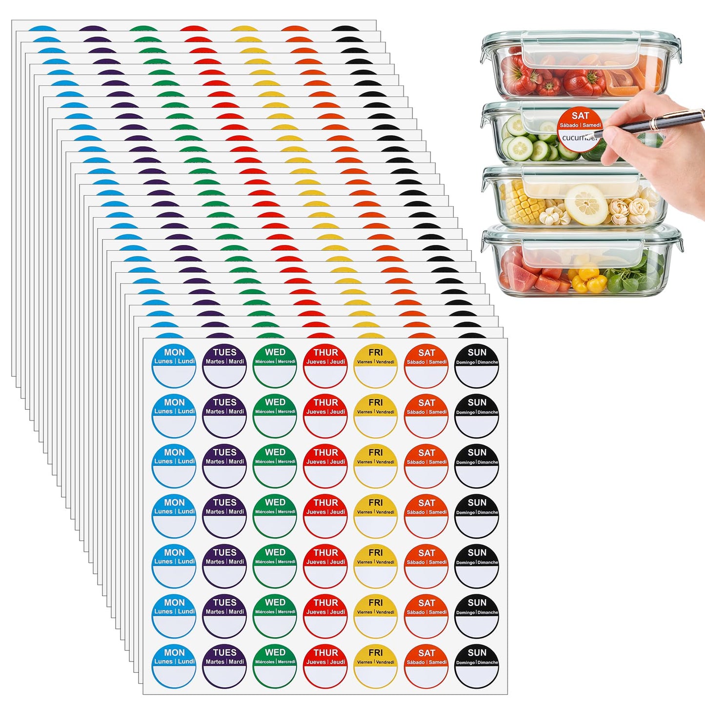 Food Labels Stickers,Day of The Week Stickers Removable Day Label Peel Tab for Food Container Kitchen Freezer Date Stickers Restaurant Supplies Week Monthly Planners Meal Prep Accessory(1470) 1470