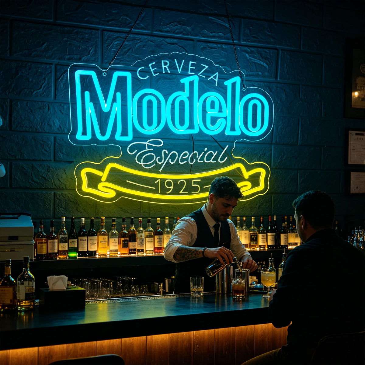 Beer Neon Sign for Wall Decor Dimmable Beer LED Neon Light for Man Cave Blue-b