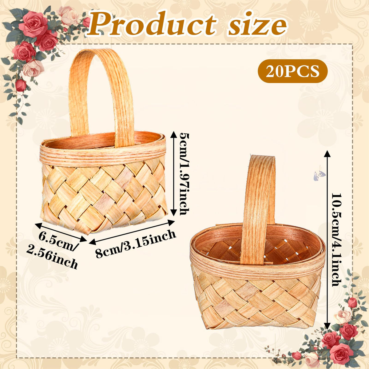 20 Pack Small Basket with Handle, Mini Wicker Basket for Wedding Party