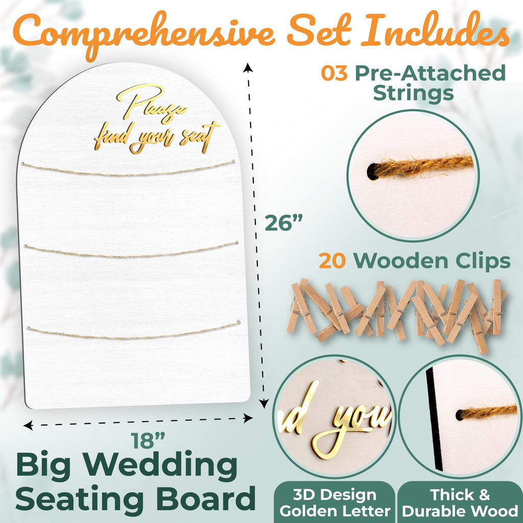 STOFINITY Wedding Seating Chart Board, Wood, 18x26 in, White