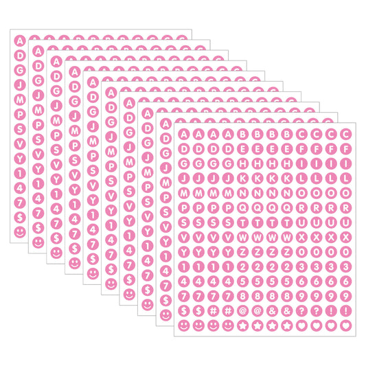 1680 Pieces 0.5 Inch Circle-Backed Letter Stickers, 10 Sheets Alphabet and Number Stickers with Cute Designs, Vinyl Stickers for DIY Cards, Item Labeling, Bullet Journaling, Scrapbooking - Pink
