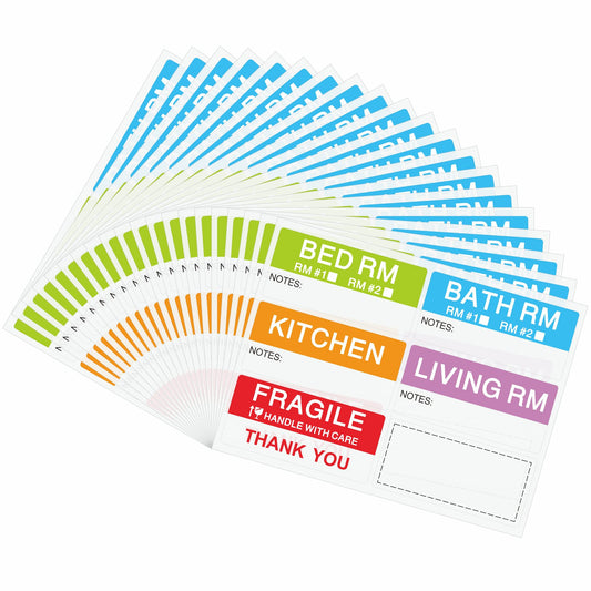 Hybsk 42x90mm Large Home Moving Labels for Boxes Apartment Moving Helper 6 Different Packing Fragile Labels Blank Furniture Labels (20 Sheets, 120pcs) 20 Sheets, 120pcs