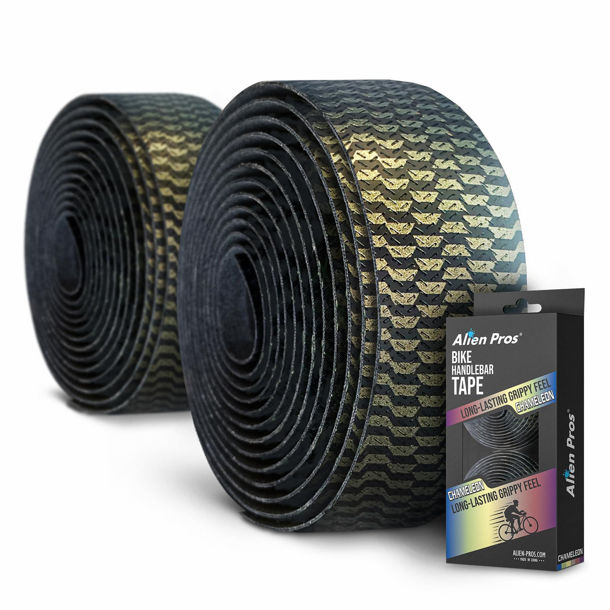 ALIEN PROS Set of 4 Gold & Purple Chameleon Bike Handlebar Tape - Elevate Your Ride with Stylish, Comfortable, and Color-Shifting PU Tape for Enhanced Grip with These Bicycle Handle bar Tape