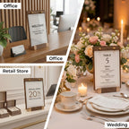 1 Pack Classy Sign Holder 8.5 x 11 with Slanted Wooden Base, Vertical Countertop Menu Display Stand for Coffee Shop, Bakery, Retail, Wedding 8.5x11, 1 Pack