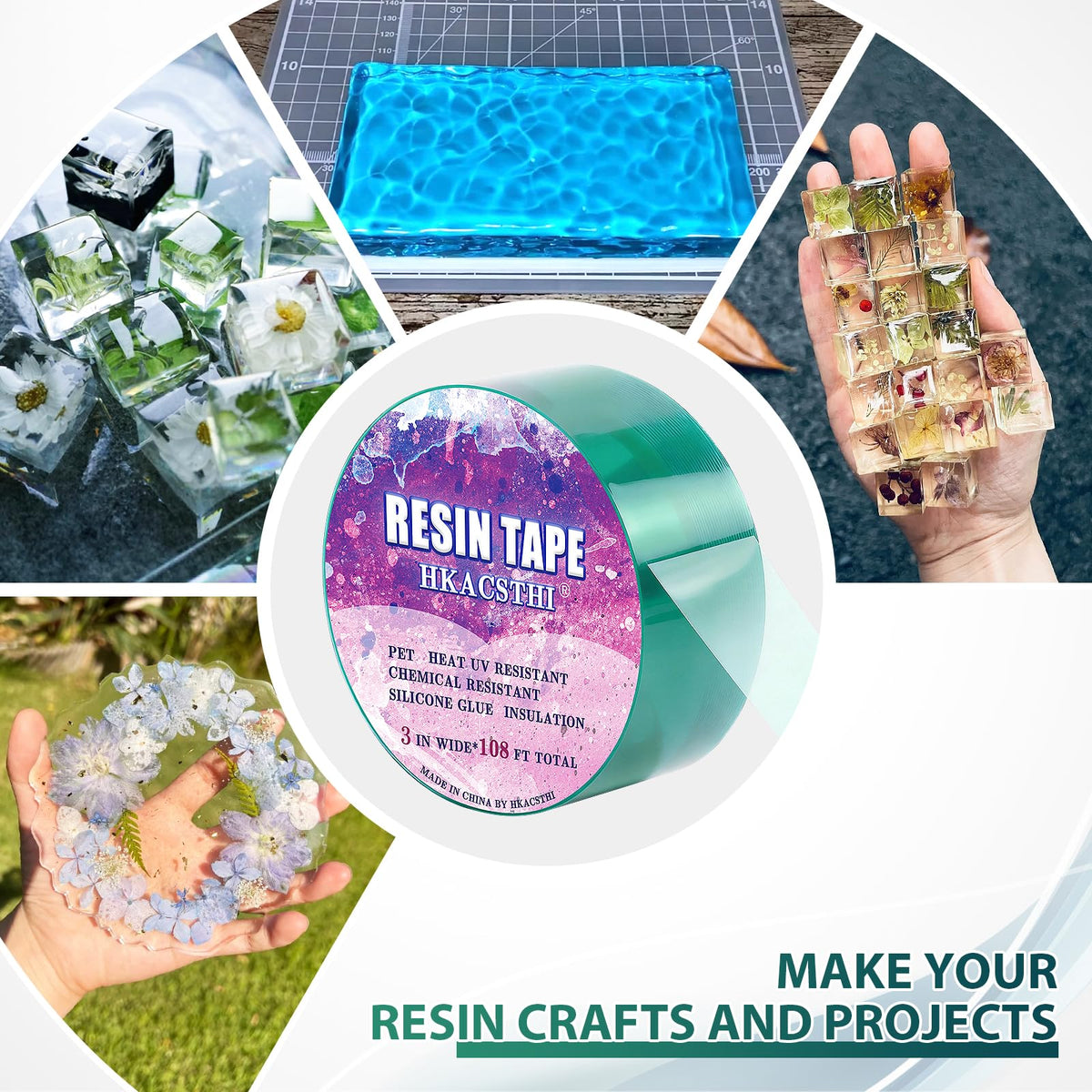HKACSTHI 108 Feet Resin Tape for Epoxy Resin Molding Silicone Epoxy UV Resin Tape Epoxy Release Tape for Pouring Thermal High Temperature Tape (2 inches)