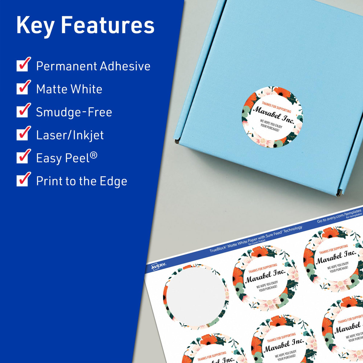 Avery TrueBlock Matte White Round Labels, Sure Feed Technology, 2" Diameter, 1,200 Matte White Labels, Print-to-The-Edge, Laser/Inkjet Printable, Great for Making Stickers or Product Merchandising 1,200 labels