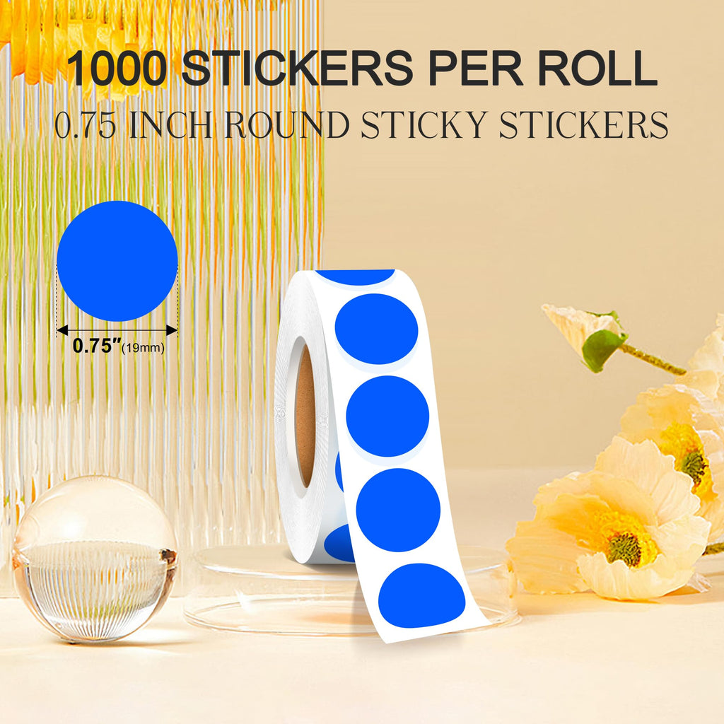 3/4 Inch Dot Stickers, 1000 Blue Dots Circle Sticker Round Labels 3/4" 1Roll-1000PCS