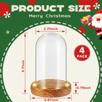 4 Pack 4.72'' x 2.76'' Christmas Glass Cloche Domes with Light Wood Base 4.72'' x 2.76''