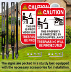 2-Pack Video Surveillance Sign with 35-Inch Metal Stakes, 14x10 Inches Security Warning Signs, 24 Hour CCTV Monitoring, No Trespassing Property Protection Red - 2pack with Stake