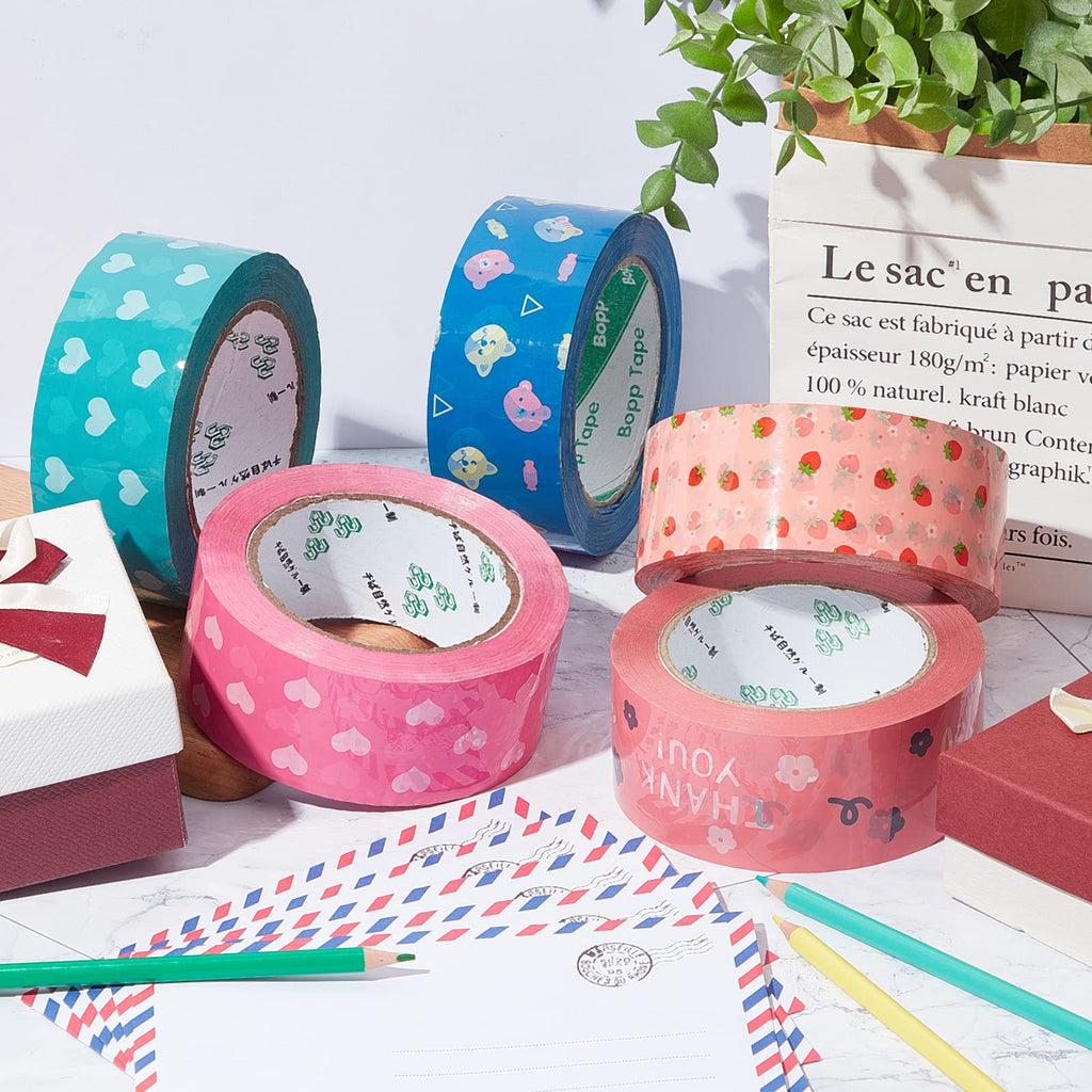 Epakh 5 Rolls Heart Printed Decorative Packing Tape, 1.77 Inch x 110 Yard
