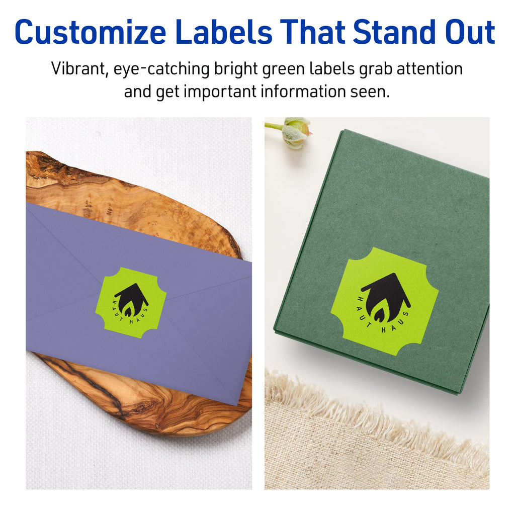 Avery® Printable Square Scalloped Labels, Sure Feed® Technology, 1-5/8" x 1-5/8", Bright Green Labels, Print-to-The-Edge, Laser/Inkjet Printable, 400 Total, Great for Cosmetics and Jars 400 labels