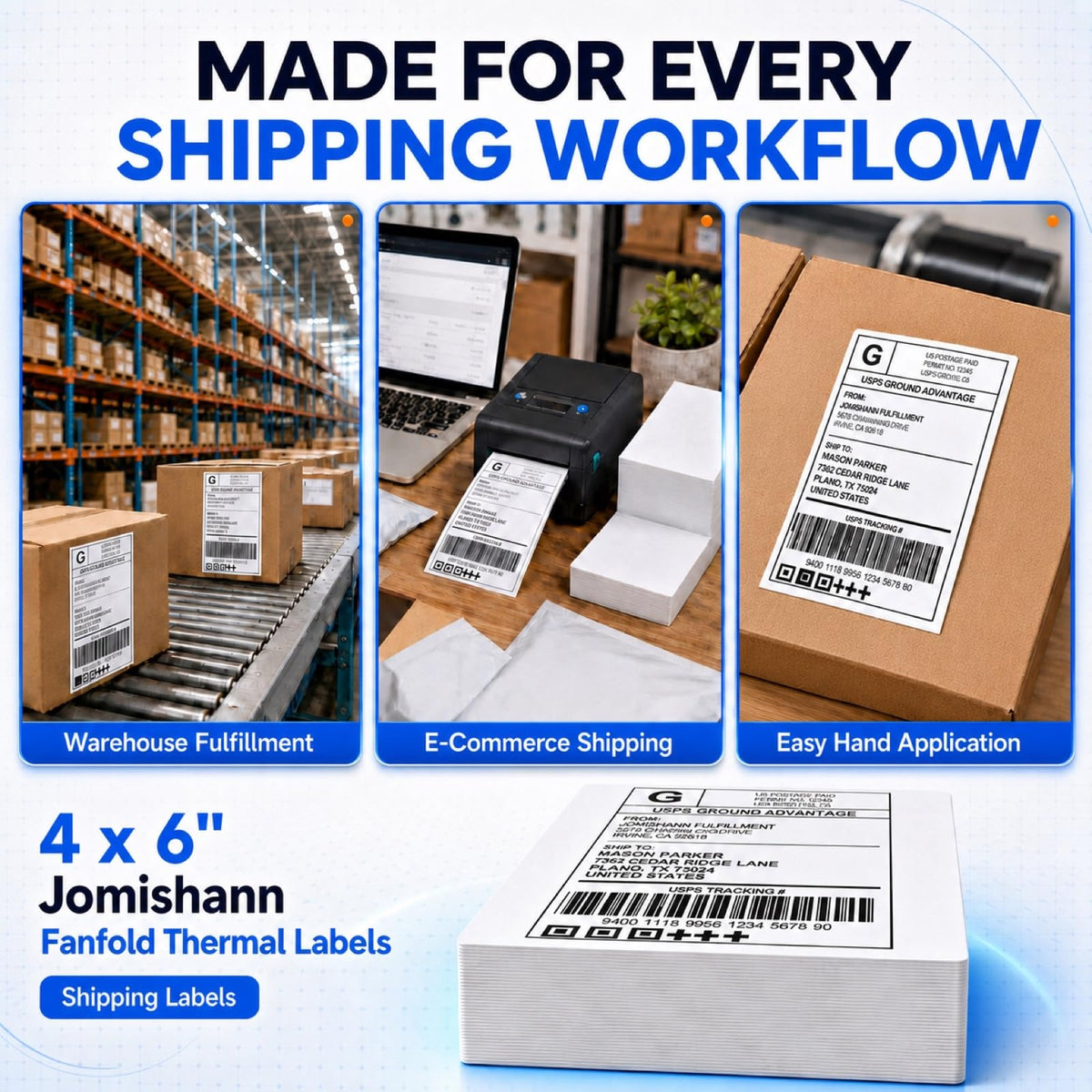 4x6 Thermal Shipping Labels, Fanfold Thermal Labels,500 labels 500 Count
