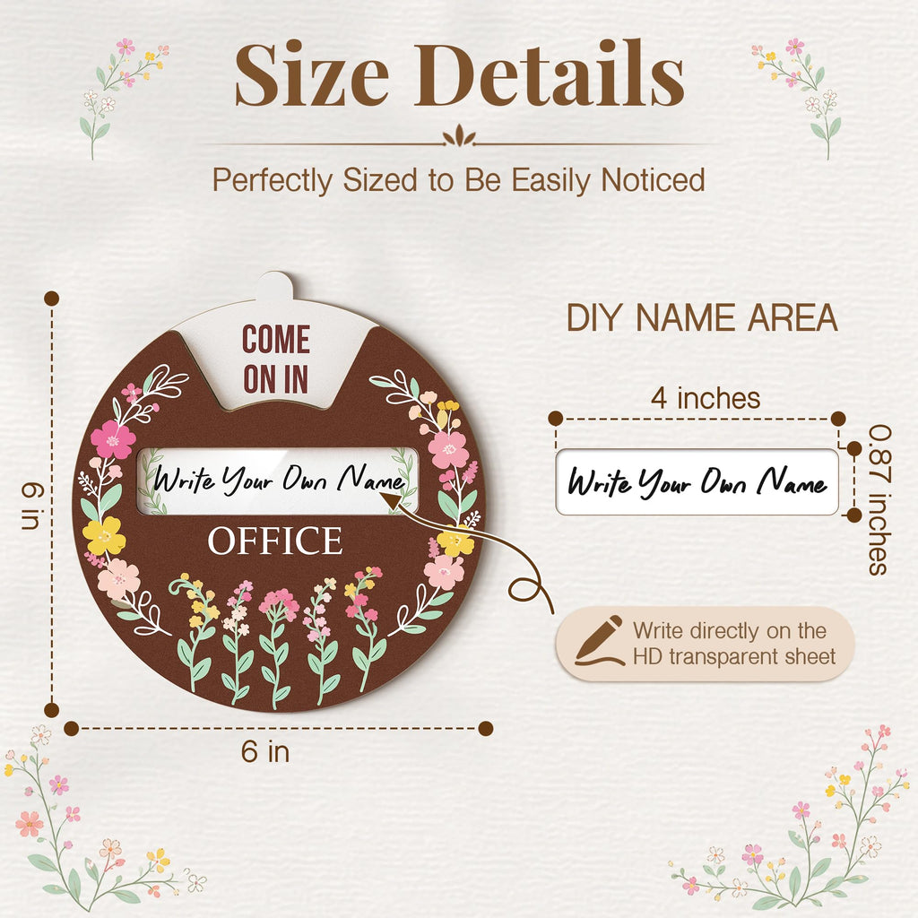 Office Door Signs, Do Not Disturb, In a Meeting, Come on In, Please Knock, On Break, Custom Rotating Wheel Sign with 6 Busy Statuses & Personalized Nameplate, Wooden Privacy Spinner Available and Away for Therapy & Home Office Brown Design 01
