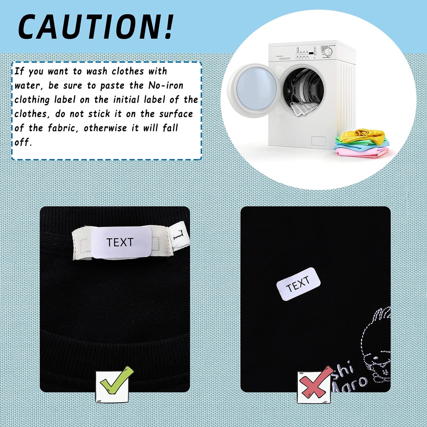 Honoson 300 Pcs Clothing Labels No Iron Fabric Labels Washable Name Labels Nursing Homes with Permanent Fabric Markers Camp School Daycare Laundry Shop Supplies, Rectangle, 2 Sizes