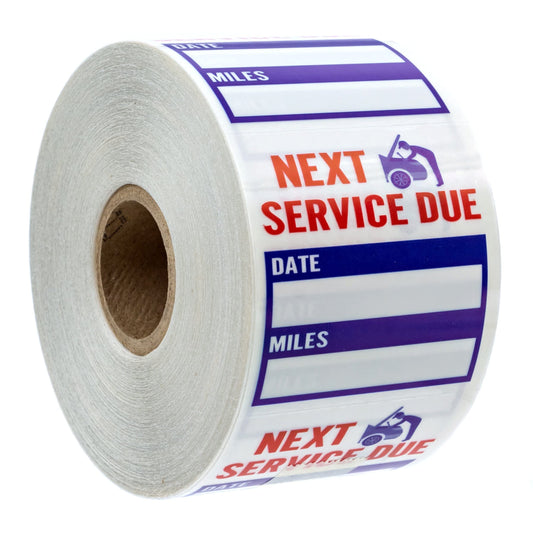 Oil Change Service Reminder Stickers / 500 Red Clear Blue Next Service Due Removable Labels / 2" x 2" Square Automotive Window Sticker/Made in The USA 500 Oil Change Labels Blue Red Service Due