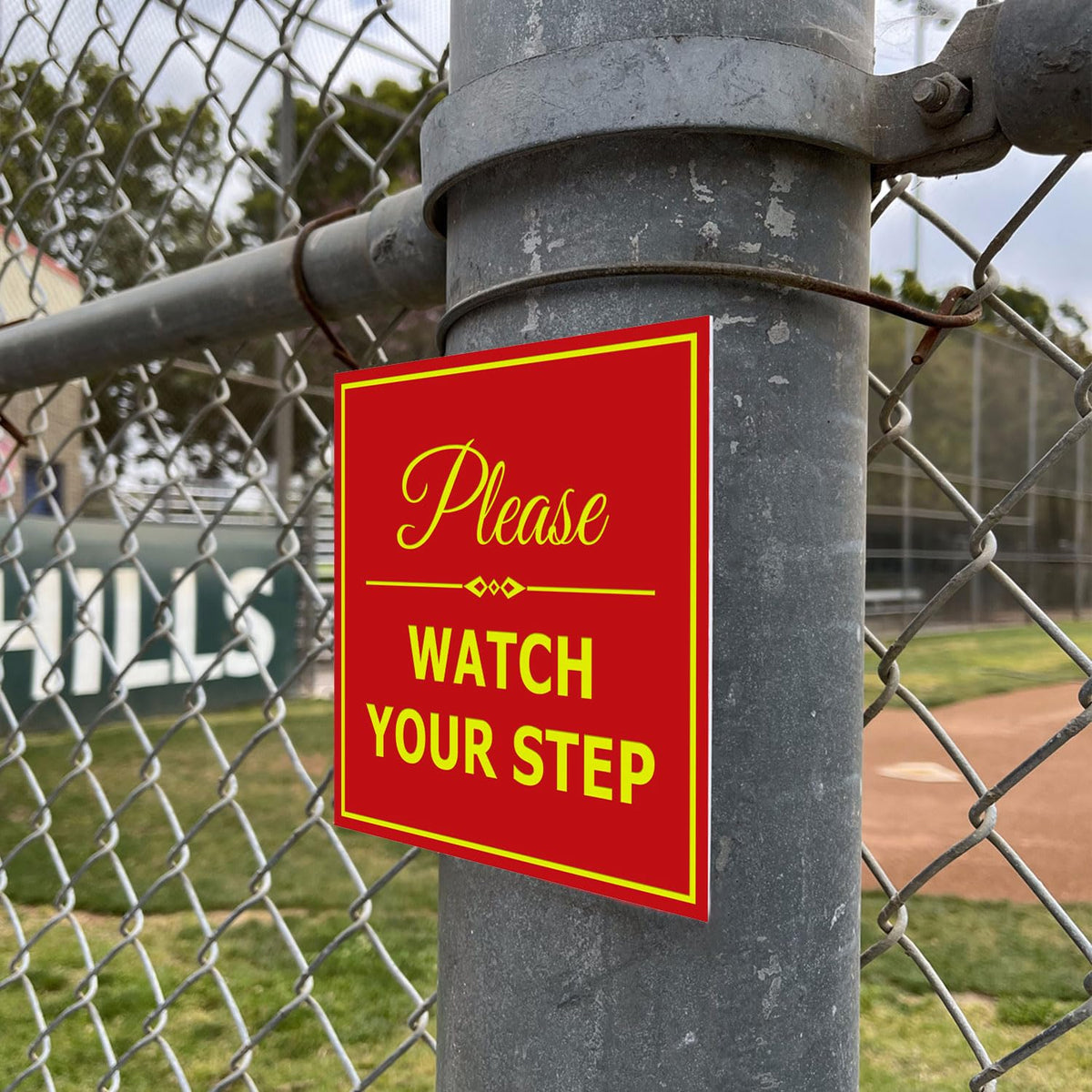 Signs ByLITA Square Classy Please Watch Your Step Sign | Safety Sign with Easy Installation (Red) - Small 5 Pack Red 4 x 4" - Small