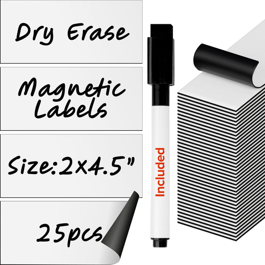 X-bet MAGNET Dry Erase Magnetic Labels 25 pcs 2x4.5 - Reusable Sticky Notes - Magnetic Notepads for Refrigerator - Dry Erase Magnetic Sheets - Blank Magnet Stickers - Used for Whiteboard, Classroom 25 PCs (2"x4.5") White