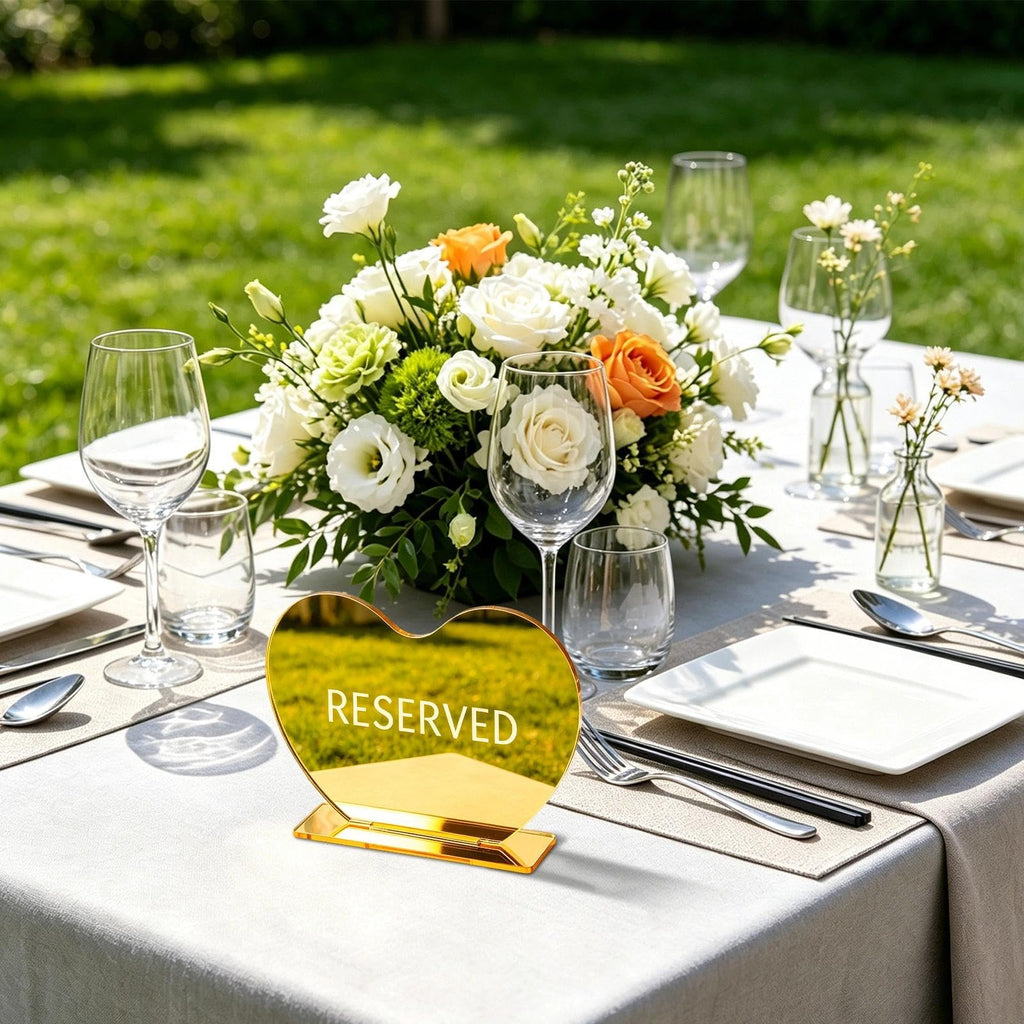 BLMHTWO 3pcs Gold Heart Reserved Table Signs for Wedding Party (4.72*6.3in)