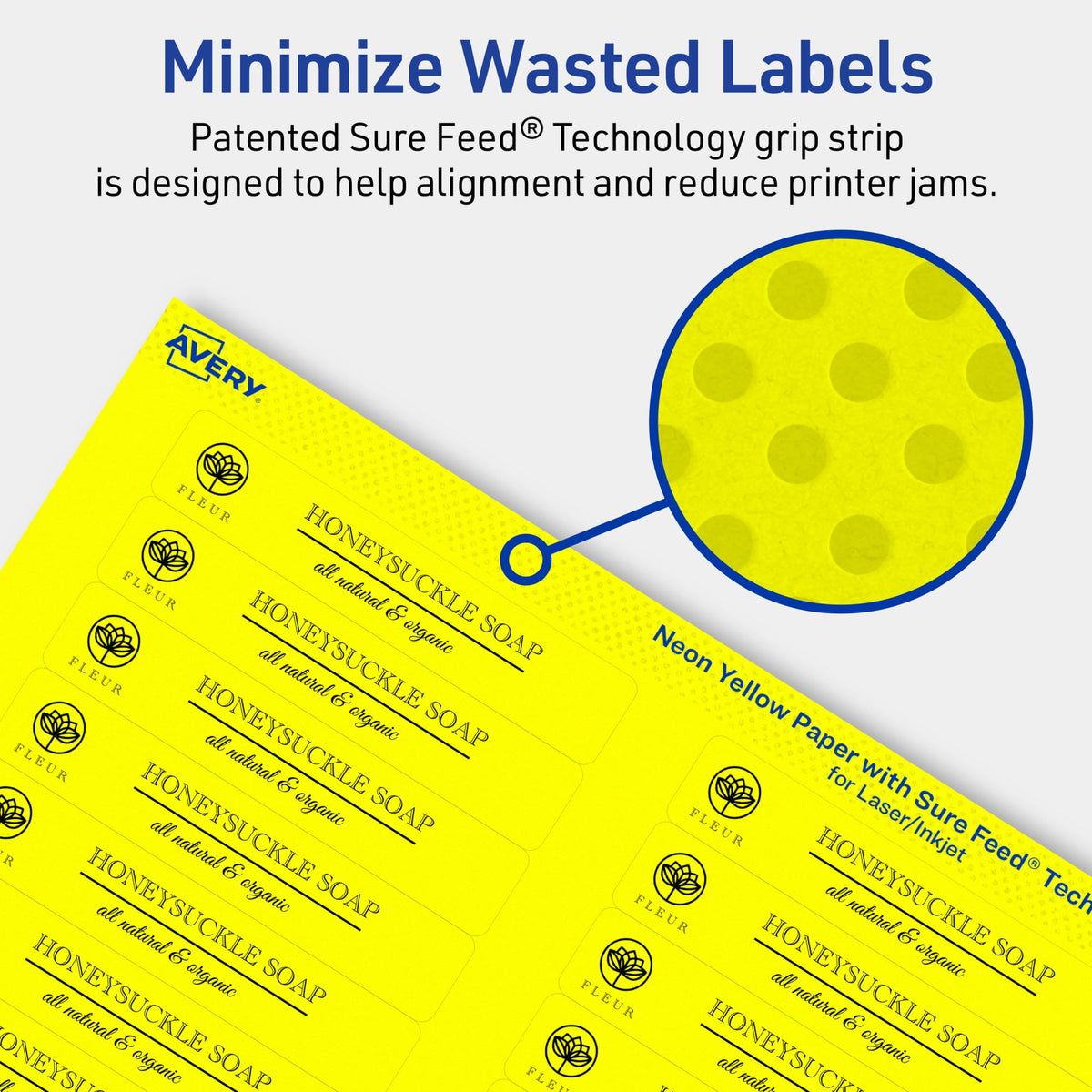 Avery® Printable Rectangle Labels, Sure Feed® Technology, 2/3" x 3-7/16", Neon Yellow Labels, Laser/Inkjet Printable, 600 Total, Great for Mailing and Packaging 600 labels